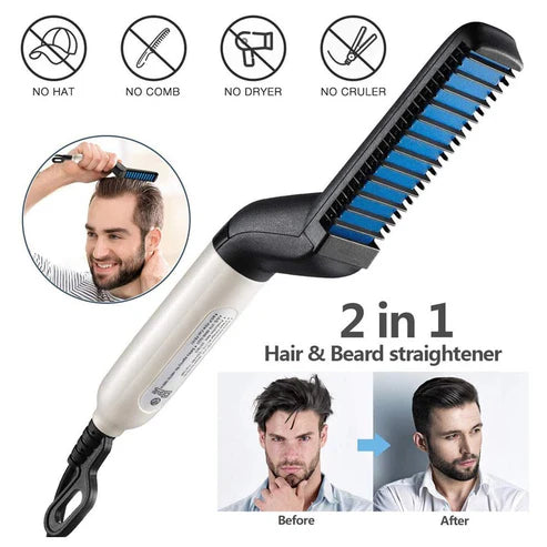 Electric Hair Straightener Brush,Men Quick Beard Straightener Styler Comb,Hair Straightening,Curly Hair Straightening Comb,Side Hair Detangling,Multifunctional Hair Curling Curler Attarify Attarify attarify.store.