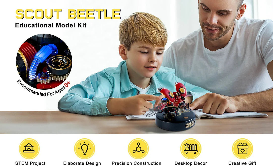 Robotime Rokr Scout Beetle ABS Plastic Metal Punk Style 3D Puzzle Gift For Kids Adults Easy Assembly Mechanical Design Game Toys Attarify Attarify attarify.store.