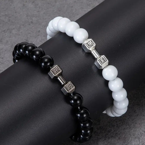 Silver Bracelet Elastic Bright Black Alloy Men's Dumbbell Attarify Attarify attarify.store.