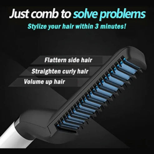 Electric Hair Straightener Brush,Men Quick Beard Straightener Styler Comb,Hair Straightening,Curly Hair Straightening Comb,Side Hair Detangling,Multifunctional Hair Curling Curler Attarify Attarify attarify.store.
