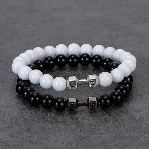 Silver Bracelet Elastic Bright Black Alloy Men's Dumbbell Attarify Attarify attarify.store.